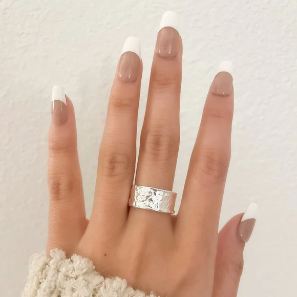 925 Sterling Silver Set of 2 Foil Rings Textured Ring Band Minimalist Ring - Picture 4 of 15